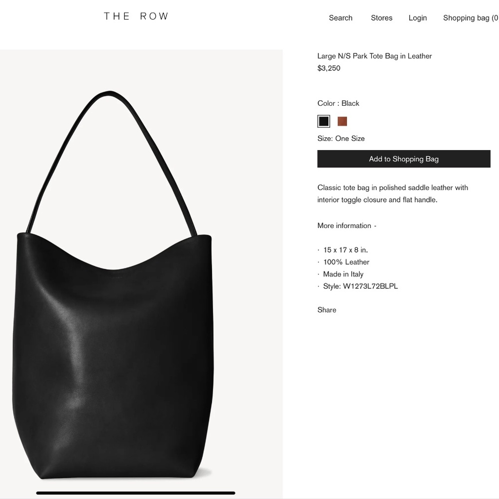 BRAND NEW w/ Tags THE ROW Large N/S Park Tote Belt leather shoulder bag - Black